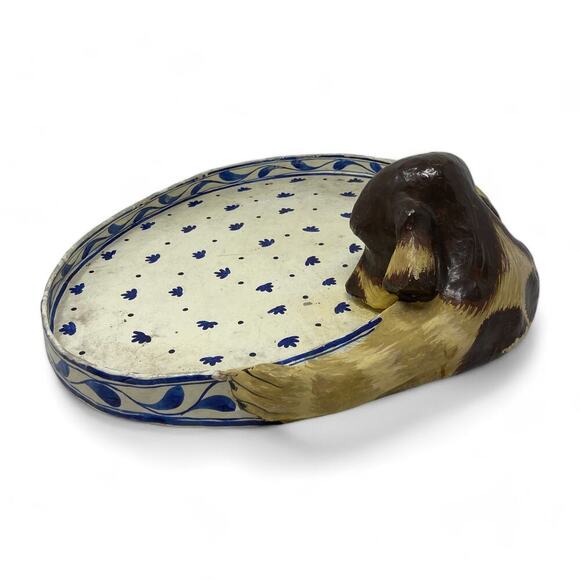 Vintage Paper Mache Bassett Hound Dog Valet Tray Hand Painted Folk Art Boho Rare - Picture 11 of 16